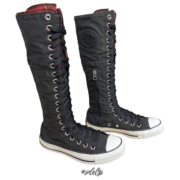 Converse RARE 2007 Japan All Star XXHI Knee High Black Red Plaid Foldover M5/W7 - Picture 5 of 16